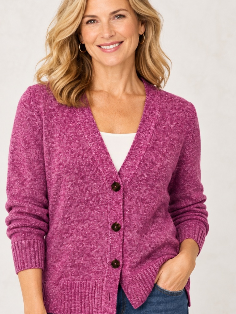 NWT J.Jill Gem White Heathered V-Neck Button Cardigan Sweater S